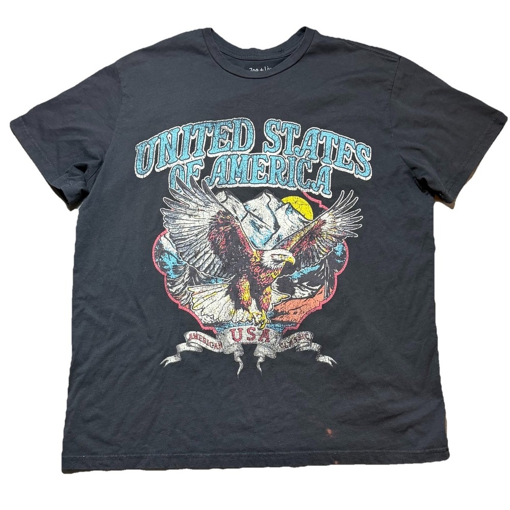 Zoe + Liv United States of America Eagle Graphic T Shirt XL Black Distressed USA